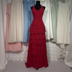 Y2K Ruby Red, Halter Neck, Floor Length Gown, Women's Size 10